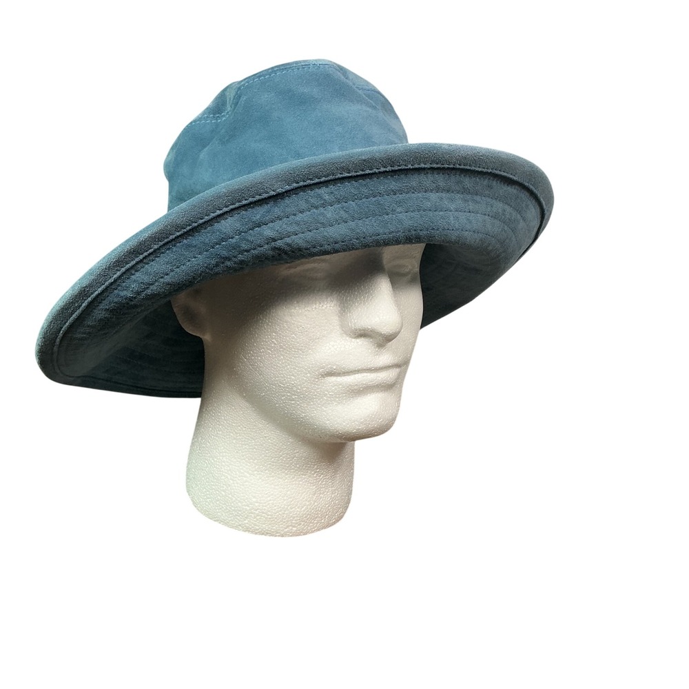 Helen Kaminski Amata Japanese Blue Italian Calf Suede Wide Brim Hat Medium